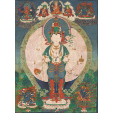 Avalokiteshvara met elf hoofden en 1000 armen thangka