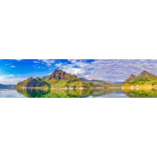 Rivier met bergen - panoramische fotoprint