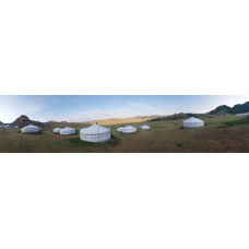 Woestijn met tenten in Mongolie - panoramische fotoprint