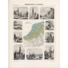 Kaart Nederland en België - 1863 - geïllustreerd
