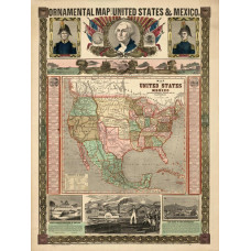 Kaart Verenigde staten en Mexico - 1848