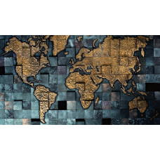 Decoratieve Wereldkaart in tegeltjes - fotoprint