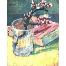 Amandeltak in glas met boek - Vincent van Gogh - 1888