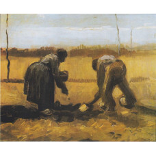 Boer en boerin bij het aardappels poten - Van Gogh - 1885