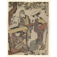 Aankomst bij de baden in Yumoto - Torii Kiyonaga, ca 1780