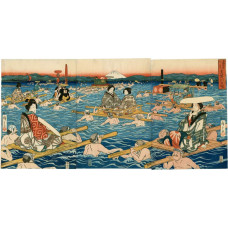 De rivier de Oi oversteken - Utagawa Hiroshige - 1849-'52