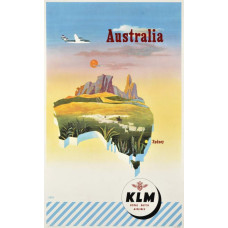 KLM poster Australië - 1952 - overdruk