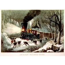 Winters Amerikaans spoorweg tafereel - Courier & Yves prent