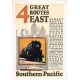 Southern Pacific advertentie - 4 great routes East - 20er jaren 