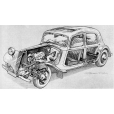 Citroën Traction Avant - opengewerkte tekening